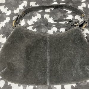 Black suede shoulder purse